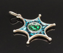 ISRAEL 925 Silver - Vintage Art Glass Star Web Motif Pendant - PT21257 - £38.45 GBP