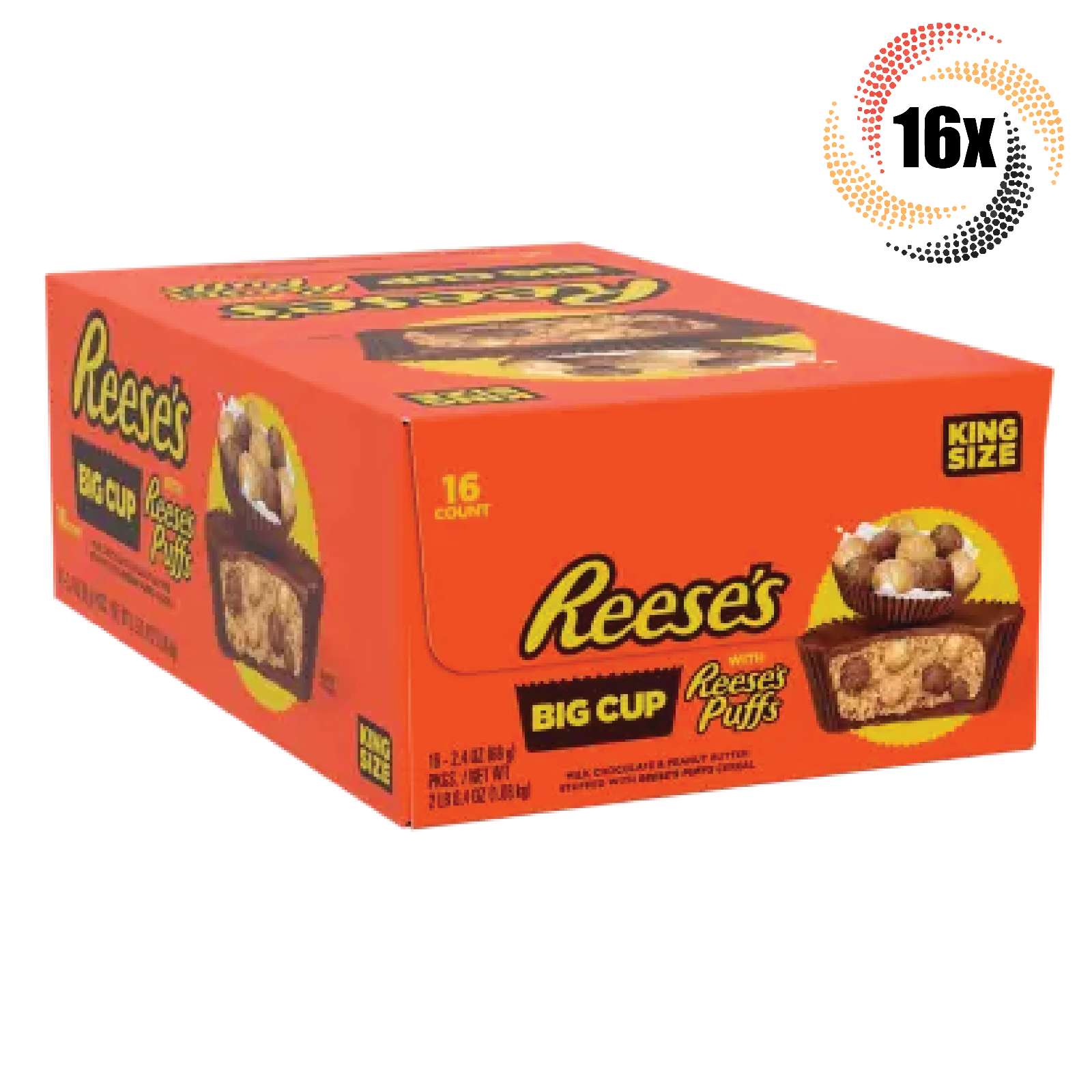 Primary image for Full Box 16x Packs Reese's Puffs King Size Big Cups | 2 Cups Per Pack | 2.4oz