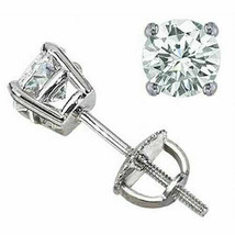 14K Solid WG 2CT Women&#39;s Stylish Round White Sapphire  Screw Back Stud E... - $438.52