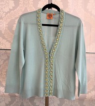 TORY BURCH Embellished Trim &quot;Barrett&quot; Wool Cardigan Style#52123157 Sz L ... - £140.09 GBP