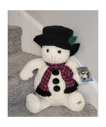 Snowden Christmas Plush Snowman 22&quot; Black Top Hat Red Plaid Scarf 1997 v... - $34.63 CAD