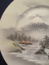 10 ANTIQUE PLATES WITH MOUNT FUJI &amp; HERONS  MORIAGE HAND PAINTED SIGNED - £78.69 GBP