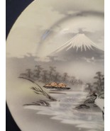 10 ANTIQUE PLATES WITH MOUNT FUJI &amp; HERONS  MORIAGE HAND PAINTED SIGNED - $100.00
