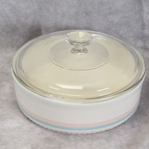 Pfaltzgraff Aura 1-1/2 qt Round Covered Baker 8-3/4&quot; Cream w/Pink and Bl... - $22.53