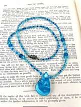 Blue Seed Bead Natural Shell Teardrop Pendant Necklace Seashell 16&quot; Long  - £10.79 GBP