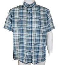 Kuhl Scorpio Linen Blend Shirt Mens XL Blue Plaid Short Sleeve Button Up Outdoor - £20.04 GBP