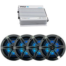 Pyle Marine 400W 4 Ch Bluetooth Amplifier, 4x Enrock 6.5&quot; RGB LED Boat Speakers - £231.18 GBP
