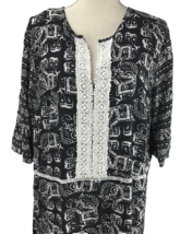 Merona Woman&#39;s Tunic Dress Blouse Top Geometric Elephant Lace XXL Black ... - £23.58 GBP