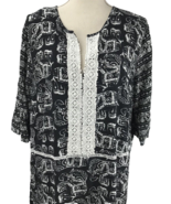 Merona Woman&#39;s Tunic Dress Blouse Top Geometric Elephant Lace XXL Black ... - £23.59 GBP