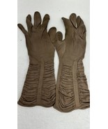 VNTG 50-60s Fownes  Womens Fashion Gloves Sz 6.5 Rayon Beige/ Brown - $17.25 CAD