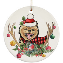 Cute Pomeranian Dog With Antlers Reindeer Flower Christmas Circle Ornament Gift - £13.11 GBP