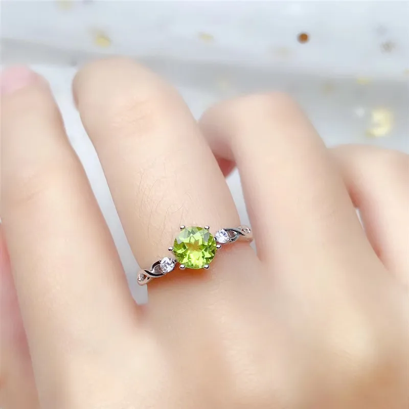 Peridot Ring Round 6MM Green Gemstone Fine Jewelry for Young Girl Bithday Gift D - £28.28 GBP