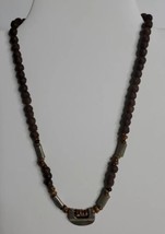 Necklace Choker 70s style Jewelry Brown Mixed Beads Wood Metal 16&quot; long - £9.32 GBP