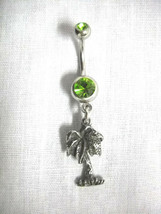 Tropical Paradise Palm Tree Usa Pewter Charm Lime Green Cz Belly Bar Navel Ring - £4.71 GBP