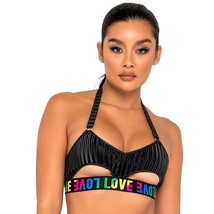 LOVE Print Crop Top Underboob Cut Out Halter Neck Keyhole Rainbow Pride ... - $35.09