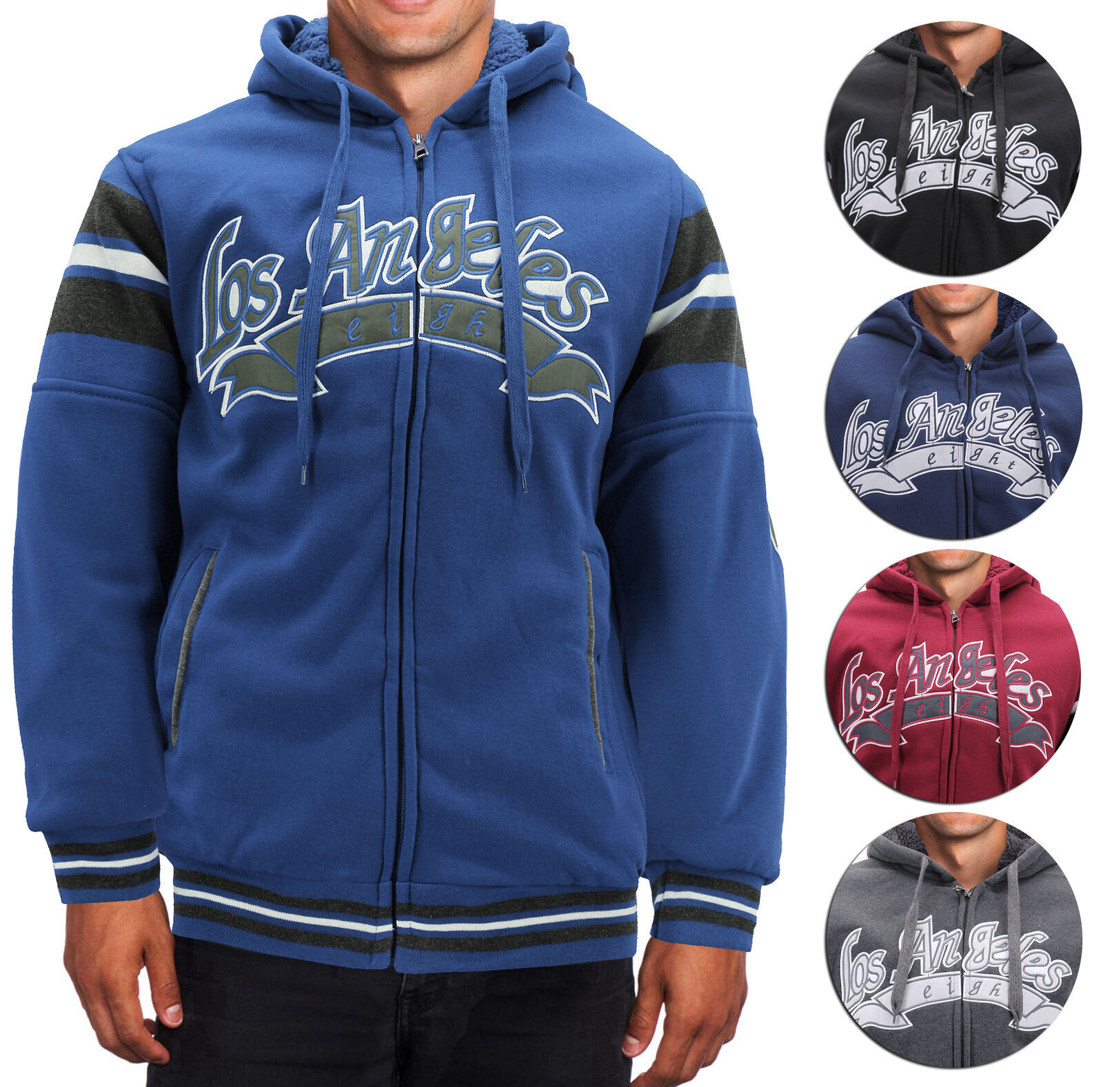 Men's Athletic Los Angeles Varsity Sherpa Fleece Lined LA Zip Up Hoodie Jacket - $37.72 - $38.84