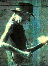 Johnny Winter live onstage with Erlewine Lazer guitar pin-up artwork print - £3.09 GBP