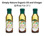 Simply Nature Organic ;Oil and Vinegar &#39; &quot;12 fl oz Pak Of 3 Glass Bottle&#39;s&quot; - £7.04 GBP