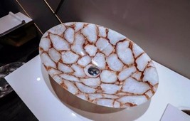 16&quot; Shape Marble Bathroom Wash Basin with Smoky Quartz Resin Art – compl... - $676.40