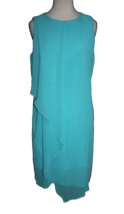 Dressbarn Size 8 Blue Sleeveless Sheath Dress Career Tiered Ruffle Back Zip Midi - £21.64 GBP