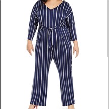 NEW NY Collection Plus Size 2X Jumpsuit Navy Stripe Slinky Gaucho Wide Leg Tie  - £25.40 GBP