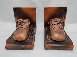 Set Of (2) Brown Bronze Color Shoe John 9-17-34 Bookends 6&quot; X 4&quot; X 5&quot; - $59.39