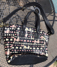 Betsey Johnson Bows Hearts Shoulder Hand Bag Purse Black Pink Faux Leather - £11.07 GBP