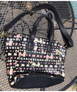 BETSEY JOHNSON Bows Hearts Shoulder Hand Bag Purse Black Pink Faux Leather - $13.86