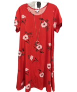NWT 2.0 LuLaRoe Medium Red White Black Floral Jessie Swing Dress with po... - $44.54