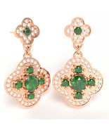 Shamrock Clover Flower Lab-Created Emerald Diamond Earrings In 14k Rose Gold - £1,038.36 GBP