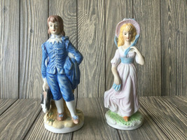 French Porcelain Victorian Figurines Man Woman Pair 8&quot; Unmarked - £14.46 GBP