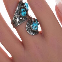 sz8 Vintage Navajo Adjustable sterling ring with turquoise - £114.74 GBP