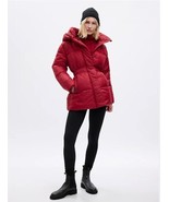 New GAP Women Red Puffer Jacket Cinched Waist Quilted Hooded Elastic Sz ... - £63.74 GBP