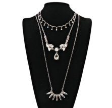 Lot of 3 Rhinestone Necklaces Assorted Sizes Styles Silver Tone Choker Long Med - £9.83 GBP