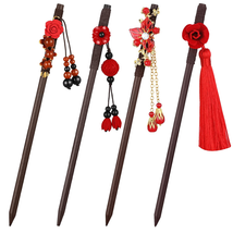 4 Pcs Geisha Hair Accessories Retro Chinese Wooden Hairpins Japanese Hair Stick  - £15.63 GBP