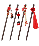 4 Pcs Geisha Hair Accessories Retro Chinese Wooden Hairpins Japanese Hai... - £15.58 GBP