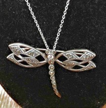 Marcasite Crystals DRAGONFLY  Necklace / Pin Sterling Silver NWT - £15.43 GBP