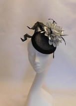 Black and Silver hat  Flower Hat Fascinator, #BLACK Wedding Church Hat,Fascinato - £41.80 GBP