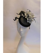 Black and Silver hat  Flower Hat Fascinator, #BLACK Wedding Church Hat,Fascinato - $52.30