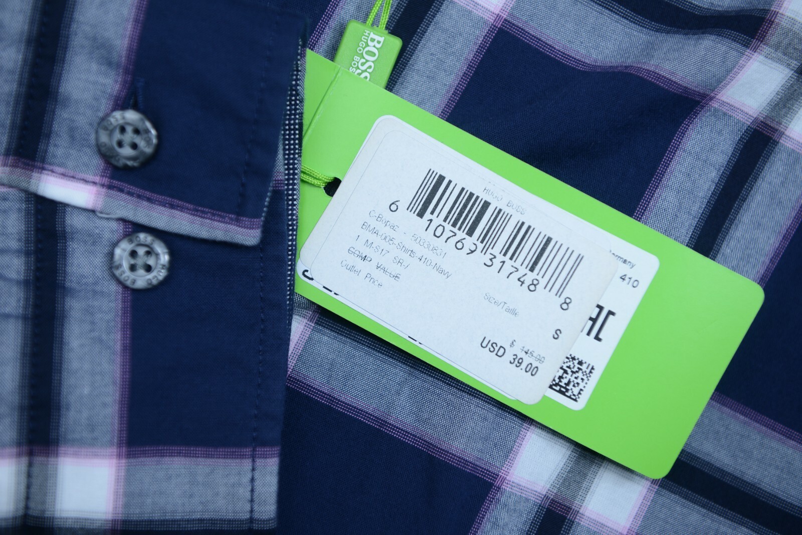 HUGO BOSS Uomo C-Bopaz Regular Blu Navy Controlli Cotone Sport Camicia Casual S Item image 6
