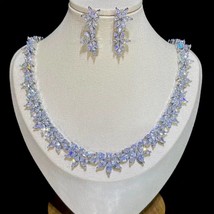 High-quality 2PCS Cubic Zircon Jewellery Set Bridal Crystal Necklace Sets for Wo - £64.10 GBP