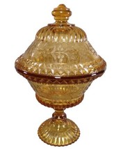 Vintage Adams Glass Co Wildflower No140 Compote Amber Glass Lidded Pedestal Dish - £28.02 GBP