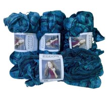 Red Heart Boutique Ribbons Blue Teal Green Laguna LW2785 Lot of 4 Skeins Crochet - £11.23 GBP