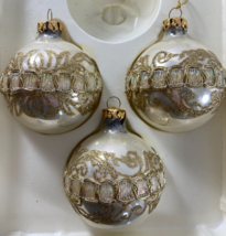 3 Vtg Victoria Collection Glass Christmas Ornament Embellish Gold Glitter Swirl - £17.21 GBP
