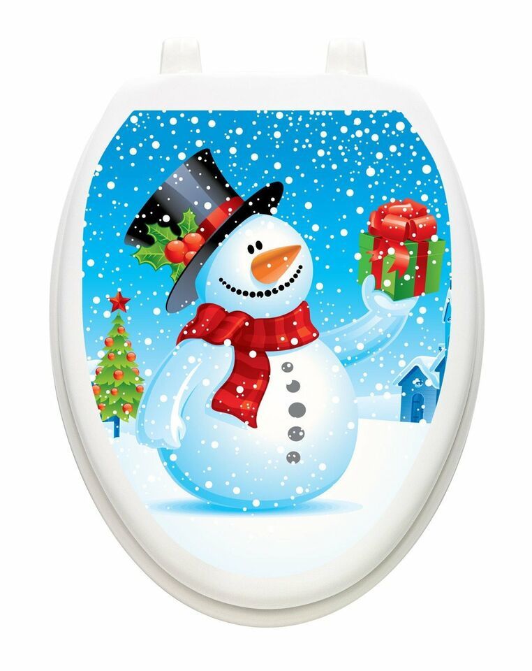 Toilet Tattoos Snowman With Gift  Cap Vinyl Removable Christmas  Lid Decor - $23.66
