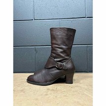 Born Mid Calf Zip Heel Boots Womens Sz 7 Dark  Brown Sheep Leather Buckle - £31.82 GBP