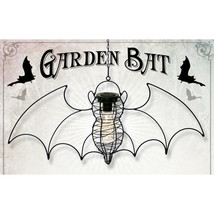 Alchemy Gothic Solar Powered Black Bat Garden Lantern LED Light 24&quot; Wide... - £35.93 GBP