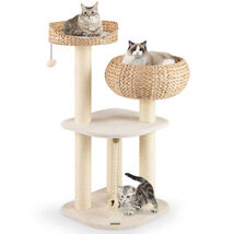 41 Inch Rattan Cat Tree with Napping Perch-White - Color: White - $169.39 41 Inch Rattan Cat Tree with Napping Perch-White - Color: White - $169.39