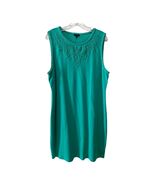 Talbots Teal Sleeveless Dress XL Cotton Embroidered Neckline NWT - $36.00