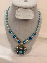 Pretty Women&#39;s Vintage Fashion Statement Necklace With Turquoise Colored Beads. - £10.84 GBP